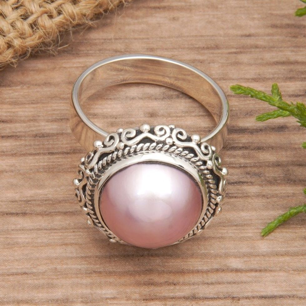 Traditional Pink Cultured Pearl Cocktail Ring from Bali 'Pink Moonlight'