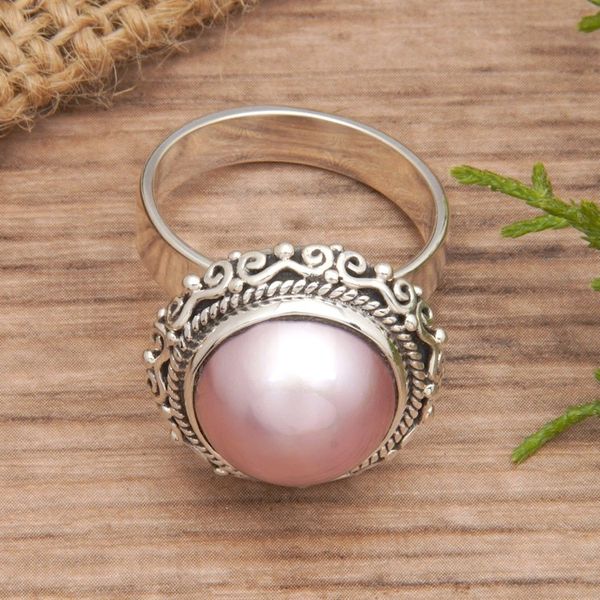 Alternate image for Traditional Pink Cultured Pearl Cocktail Ring from Bali Pink Moonlight