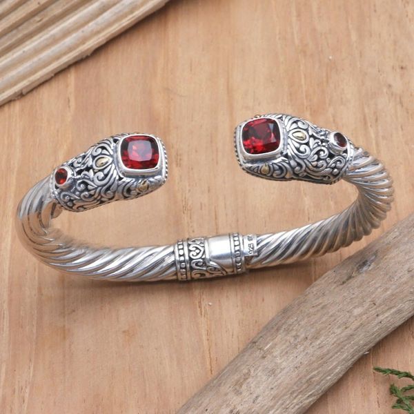 Alternate image for Hand Made Gold-Accented Garnet Cuff Bracelet Burning Desire