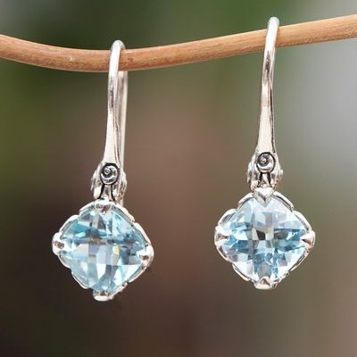 Alternate image for Five-Carat Antique Cushion-Shaped Blue Topaz Dangle Earrings Celestial Marvel