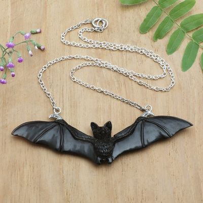 Alternate image for Handcrafted Bat-Themed Sterling Silver Pendant Necklace King of the Night