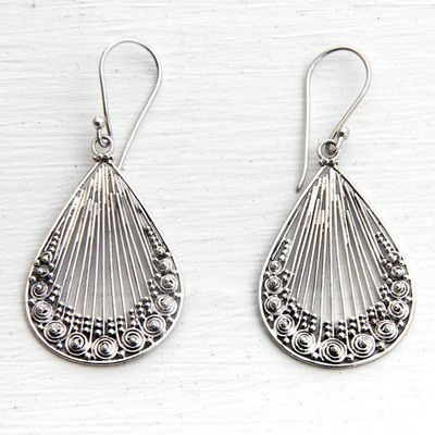 Alternate image for Lacy Handcrafted Sterling Silver Earrings from Bali Peacock Feather