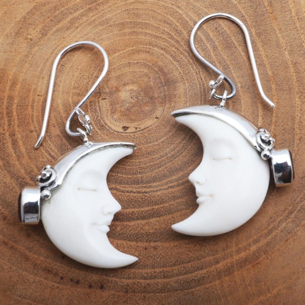 Moon and Amethyst Sterling Silver Dangle Earrings 'Sleeping Moon in Purple'