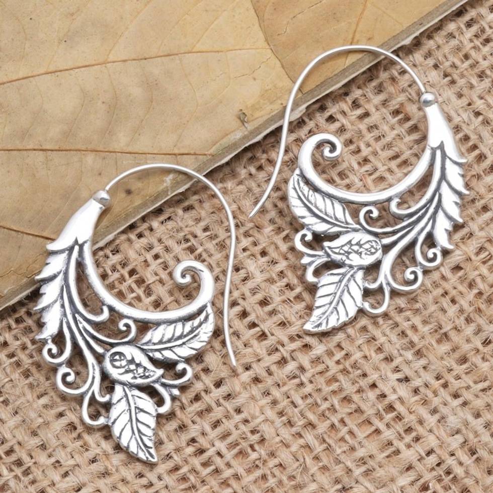 Sterling Silver Leaf-Motif Drop Earrings 'Forest Leaves'