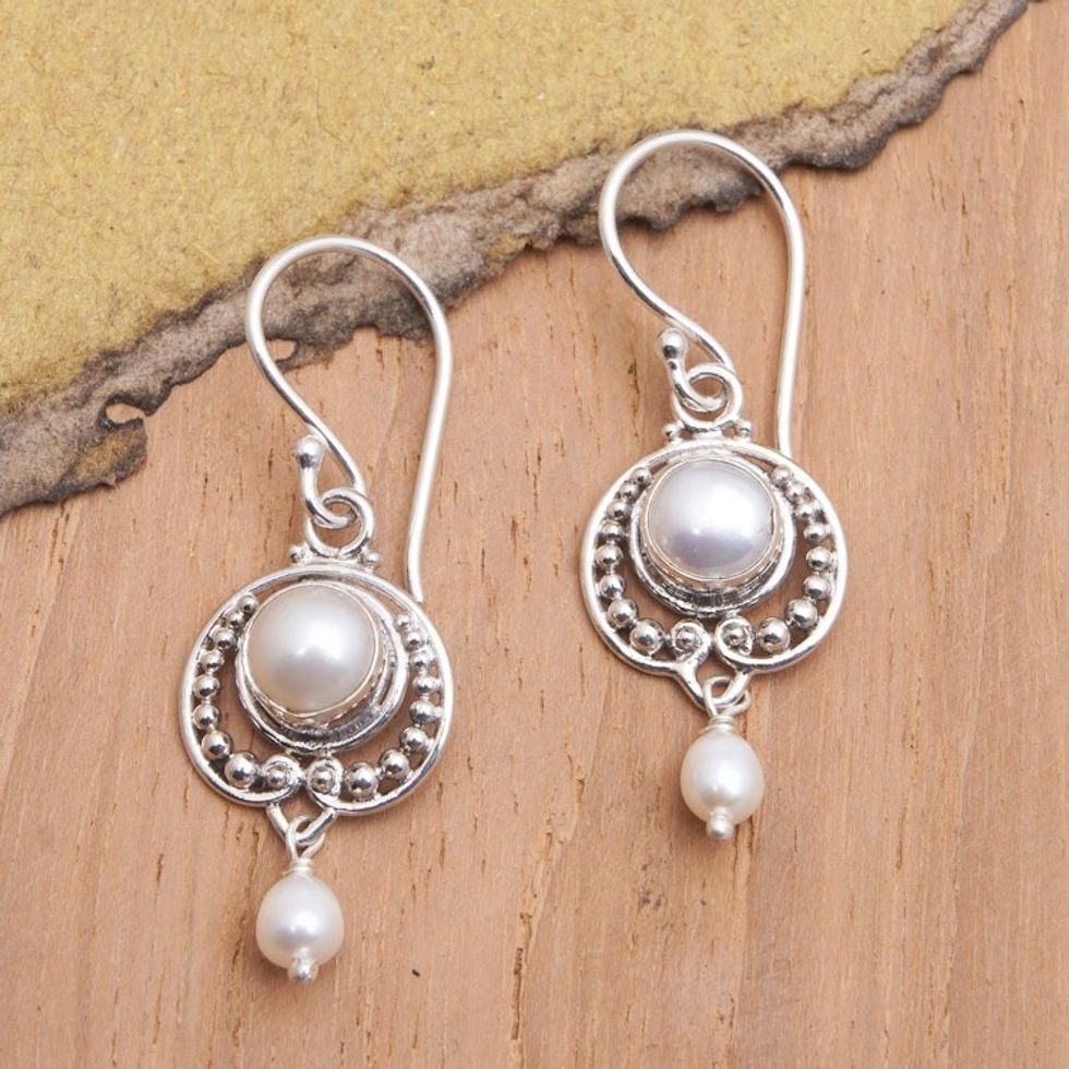 Classic Sterling Silver Dangle Earrings with Cultured Pearls 'Virtuous Ocean'