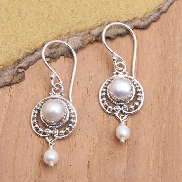Alternate image for Classic Sterling Silver Dangle Earrings with Cultured Pearls Virtuous Ocean