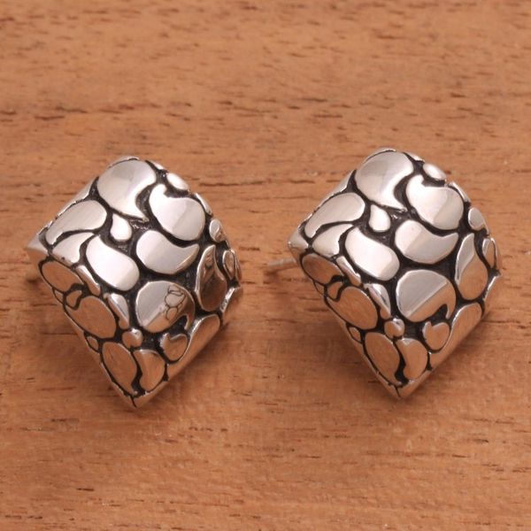 Alternate image for Sterling Silver Half Moon Bali Paisley Button Earrings Bali Paisley