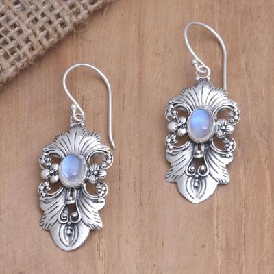Alternate image for Rainbow Moonstone and Sterling Silver Dangle Earrings Night Reflection