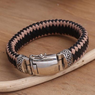 Alternate image for Mens Sterling Silver and Leather Braided Bracelet Two Brothers