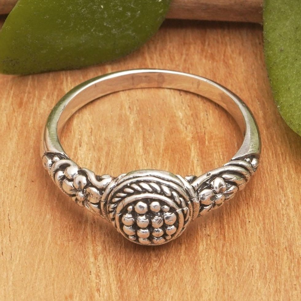 Traditional Floral Sterling Silver Cocktail Ring from Bali 'Blossoming Essence'