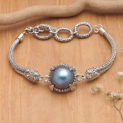 Alternate image for Traditional Sterling Silver Pendant Bracelet with Blue Pearl Peaceful Force