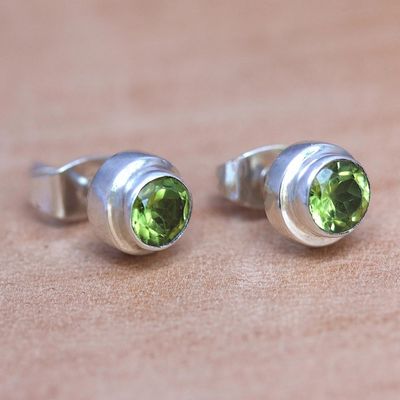 Alternate image for Artisan Crafted Green Peridot Stud Earrings in 925 Silver Green Simplicity