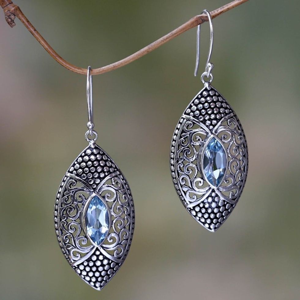 Blue Topaz in Handcrafted Sterling Silver Earrings 'Elegant Origin'