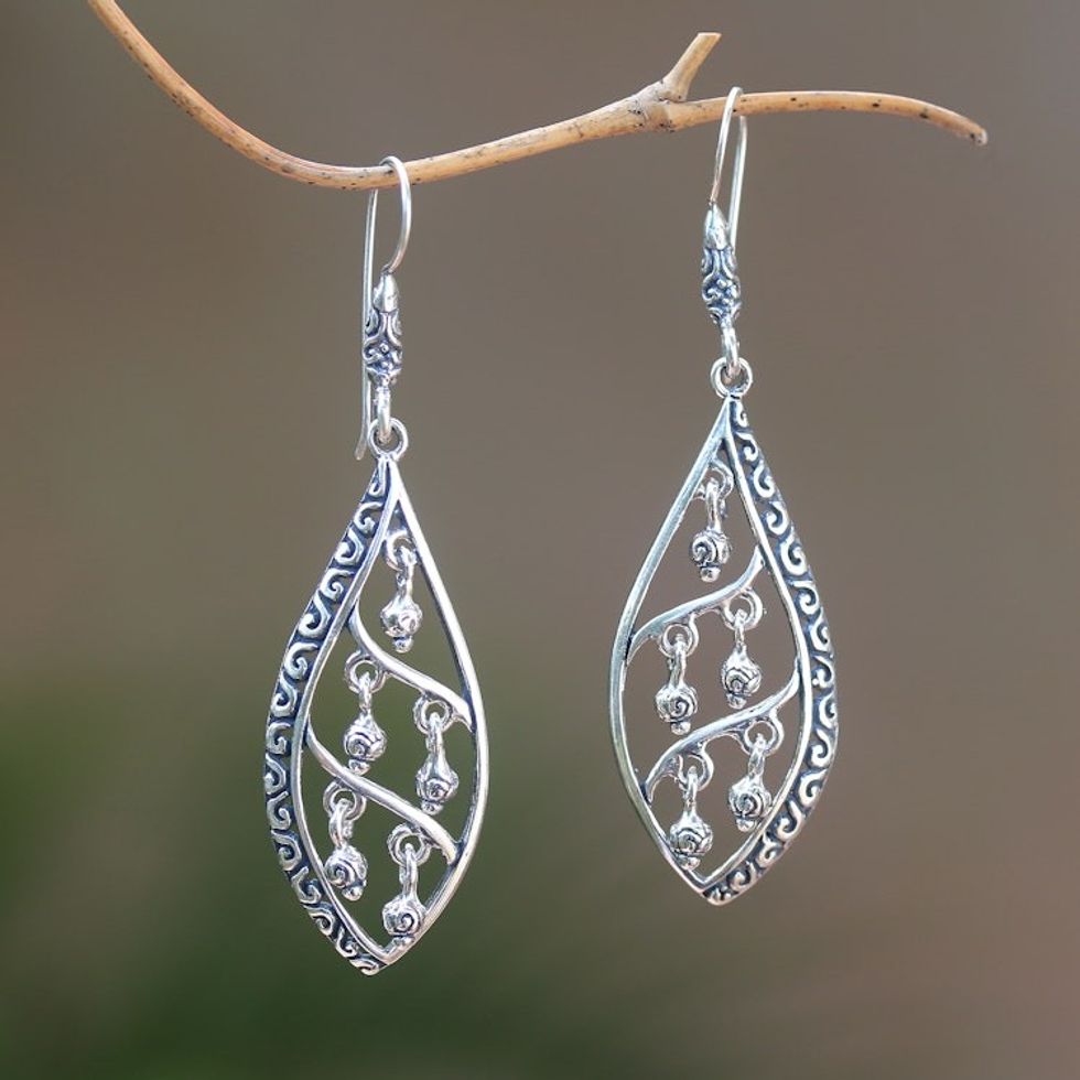 Dangling Sterling Silver Earrings from Bali 'Indonesian Dew'