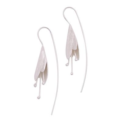 Alternate image for Sterling Silver Flower Drop Earrings from Bali Budding Orchid