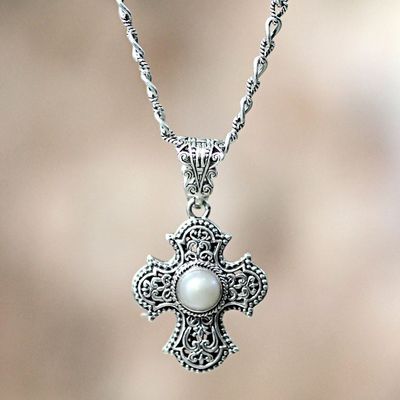 Alternate image for Sterling Silver and Pearl Cross Necklace Purity of Spirit