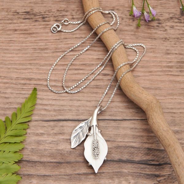 Alternate image for Polished Lily-Themed Sterling Silver Pendant Necklace Lily of Peace