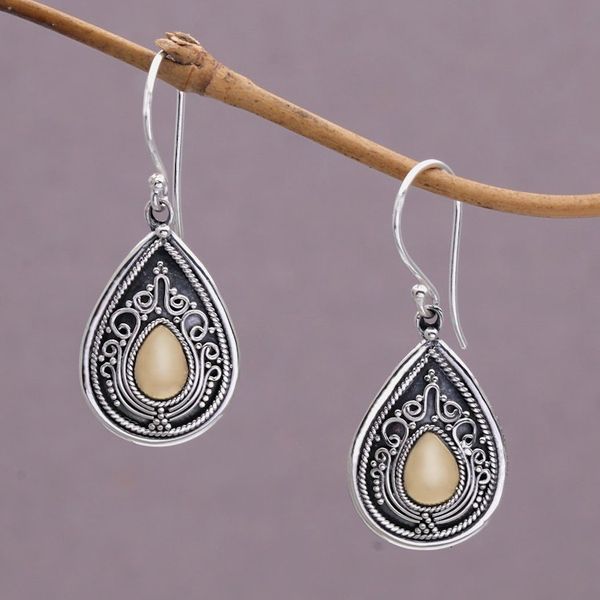 Alternate image for Sterling Silver and 18k Gold Plated Earrings Dewdrop Leaves