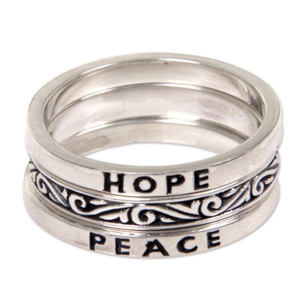 Alternate image for 3 Sterling Silver Hope and Peace Stacking Rings Bali Hope for Peace
