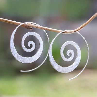 Alternate image for Spiral-Shaped Sterling Silver Half-Hoop Earrings from Bali Spiral Loop