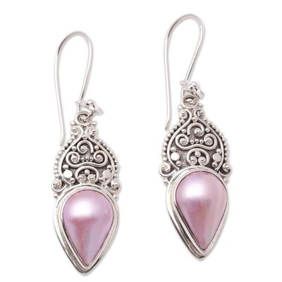 Alternate image for Floral Pink Cultured Pearl Dangle Earrings from Bali Ripe Fruit