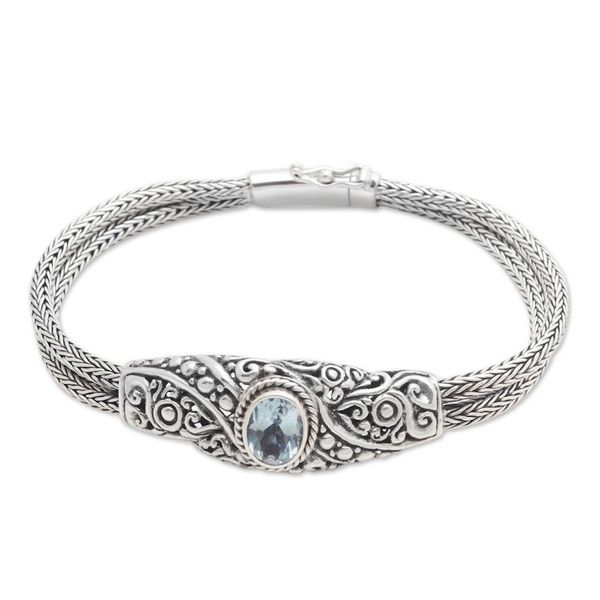 Alternate image for Balinese Blue Topaz Bracelet with Sterling Silver Naga Chain Double Naga