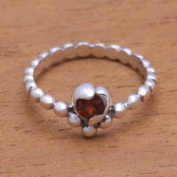 Alternate image for Dot Pattern Garnet Solitaire Ring from Bali Lined with Dots