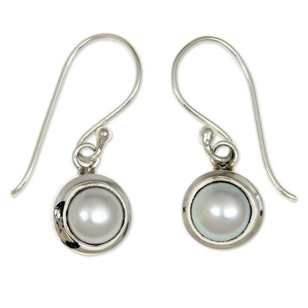 Alternate image for Sterling Silver and Pearl Dangle Earrings White Full Moon
