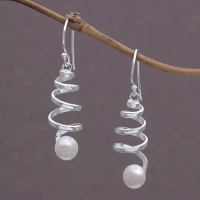 Alternate image for Indonesian Cultured Pearl Sterling Silver Spiral Earrings Moonlight Springs