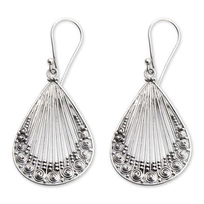 Alternate image for Lacy Handcrafted Sterling Silver Earrings from Bali Peacock Feather