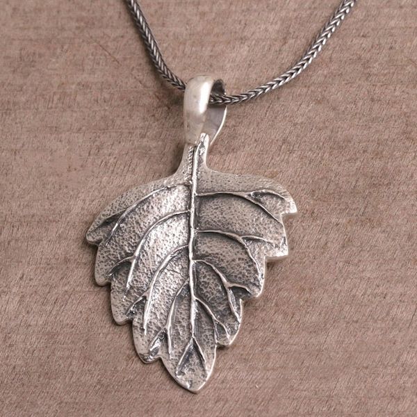 Alternate image for Handmade Sterling Silver Pendant Necklace Glistening Leaf