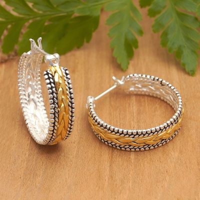 Alternate image for Sterling Silver Hoop Earrings with Gold-Plated Braid Accents Sparkling Braids