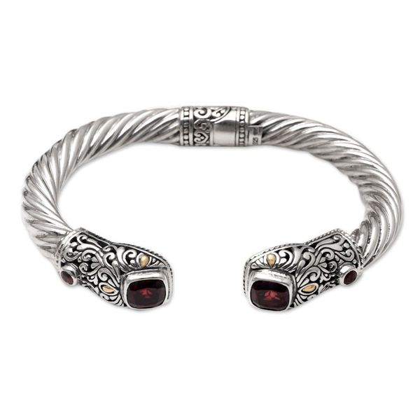 Alternate image for Hand Made Gold-Accented Garnet Cuff Bracelet Burning Desire
