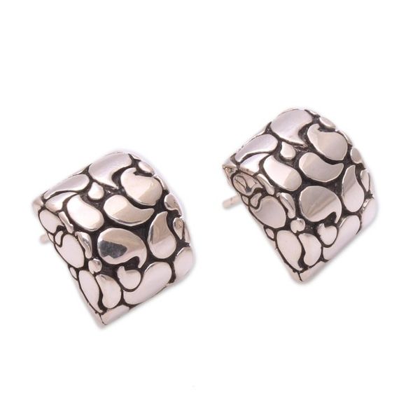 Alternate image for Sterling Silver Half Moon Bali Paisley Button Earrings Bali Paisley