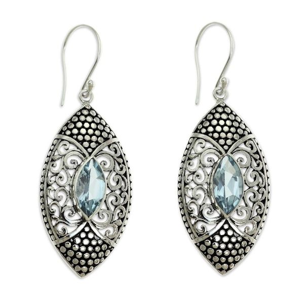 Alternate image for Blue Topaz in Handcrafted Sterling Silver Earrings Elegant Origin