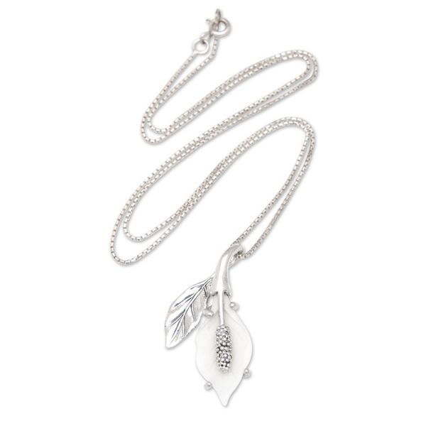 Alternate image for Polished Lily-Themed Sterling Silver Pendant Necklace Lily of Peace