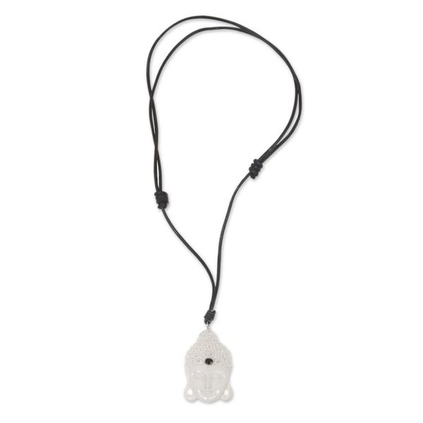 Alternate image for Buddha Head Cow Bone Pendant on Adjustable Leather Cord White Buddha Head