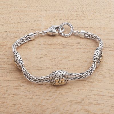 Alternate image for Floral Gold Accented Sterling Silver Station Bracelet Floral Isles
