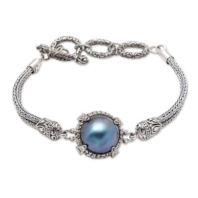 Alternate image for Traditional Sterling Silver Pendant Bracelet with Blue Pearl Peaceful Force
