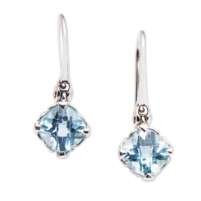 Alternate image for Five-Carat Antique Cushion-Shaped Blue Topaz Dangle Earrings Celestial Marvel