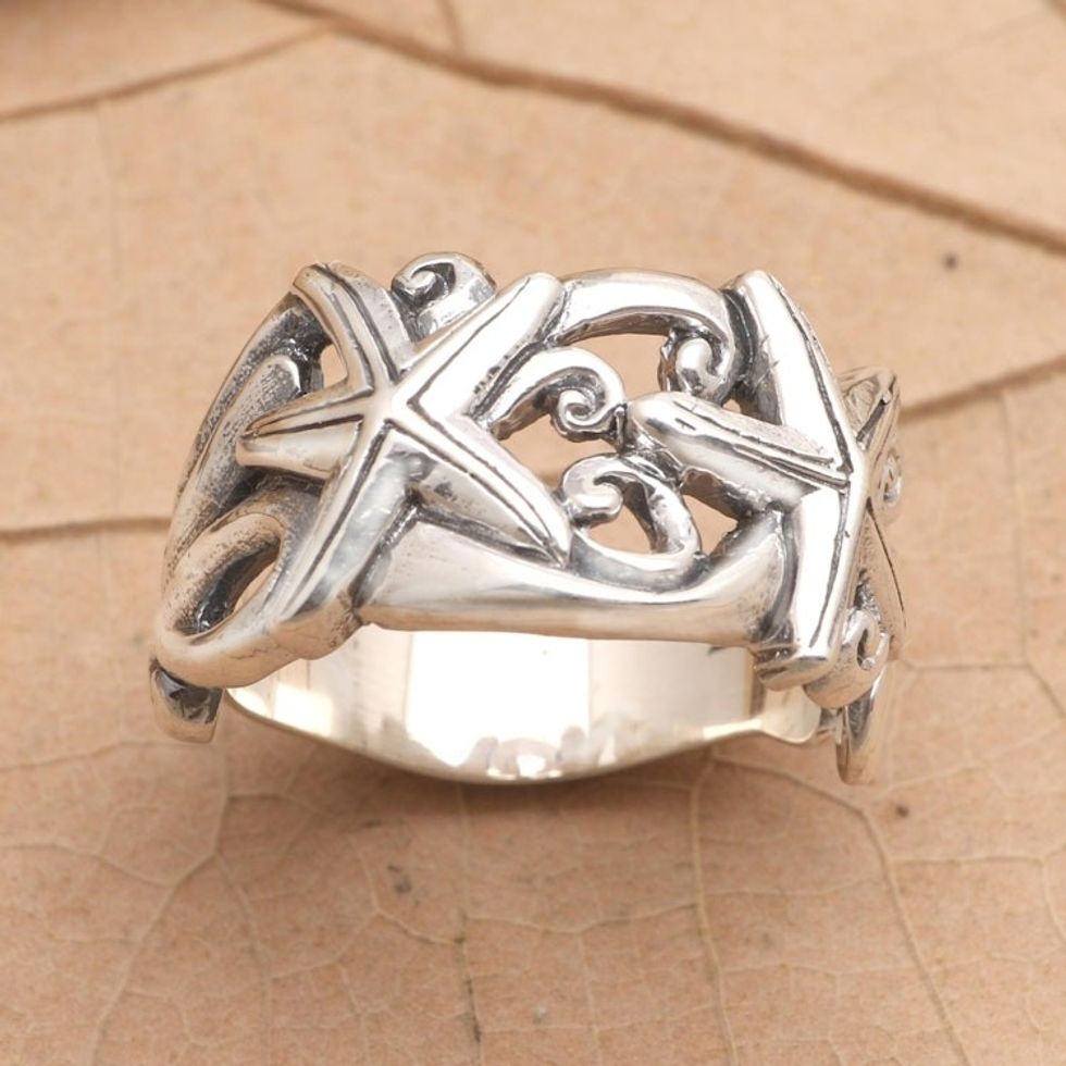 Sterling Silver Starfish Band Ring 'You're a Star'