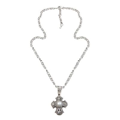 Alternate image for Sterling Silver and Pearl Cross Necklace Purity of Spirit