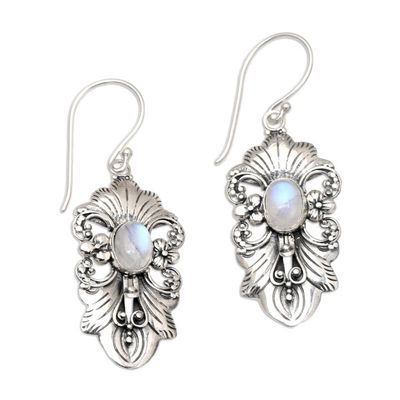 Alternate image for Rainbow Moonstone and Sterling Silver Dangle Earrings Night Reflection