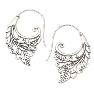 Alternate image for Sterling Silver Leaf-Motif Drop Earrings Forest Leaves