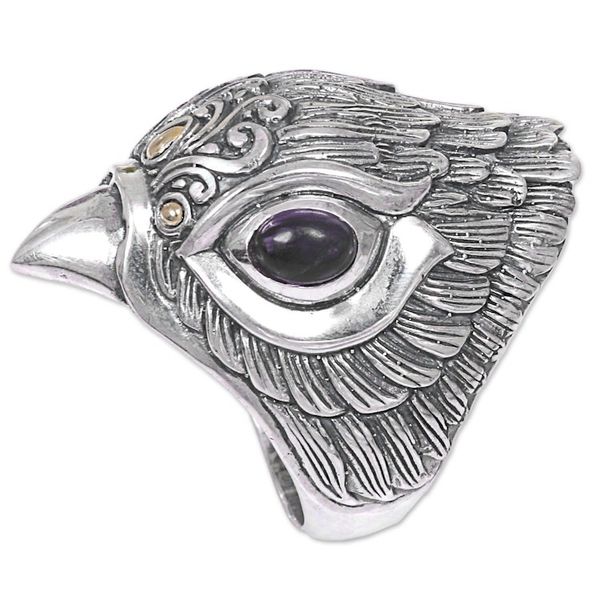 Alternate image for Amethyst Sterling Silver Gold Accent Ring Indonesia Starlings Gaze