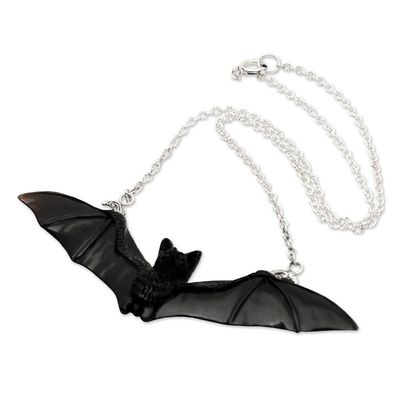 Alternate image for Handcrafted Bat-Themed Sterling Silver Pendant Necklace King of the Night