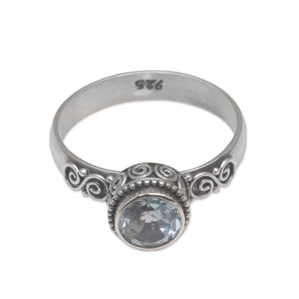 Alternate image for Blue Topaz and Sterling Silver Solitaire Ring from Bali Spiral Crown