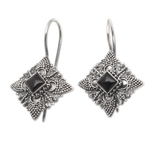 Alternate image for Oxidized Sterling Silver Drop Earrings with Black Onyx Stone Dark Allure