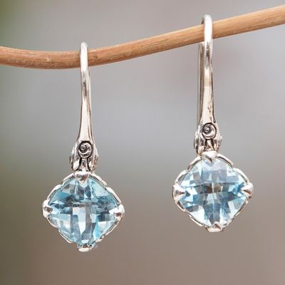 Alternate image for Five-Carat Antique Cushion-Shaped Blue Topaz Dangle Earrings Celestial Marvel