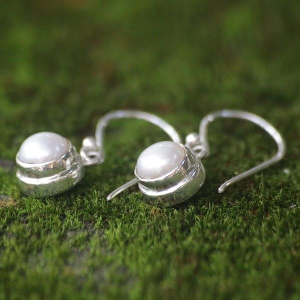 Alternate image for Sterling Silver and Pearl Dangle Earrings White Full Moon